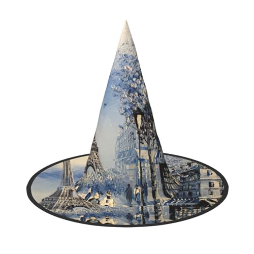 ASFgda Halloween Romantischer Paris Eiffelturm Druck Hexenhüte für Frauen breite Krempe Faltbare Spitze Kappe für Halloween Party Kostüm Zubehör von ASFgda