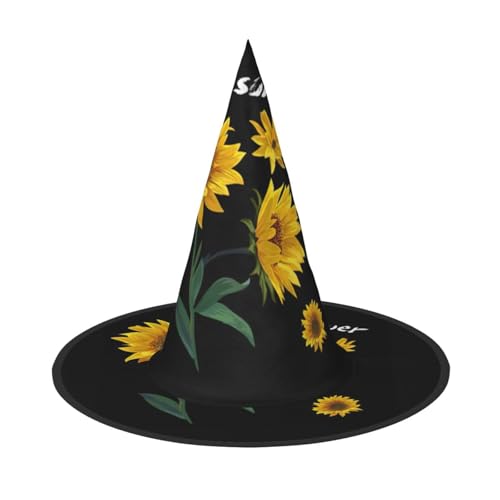 ASFgda Halloween-Sonnenblumen-Hexenhüte mit schwarzem Hintergrund, breite Krempe, faltbar, spitz, für Halloween-Party, Kostümzubehör von ASFgda