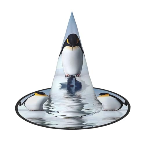 ASFgda Hexenhüte mit Halloween-Pinguin-Druck, breite Krempe, faltbar, spitz, für Halloween-Party, Kostümzubehör von ASFgda