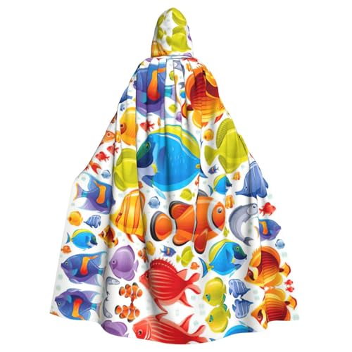 ASFgda Mittelalterlicher Umhang mit Kapuze, Cartoon-Fischdruck, Renaissance-Umhang, Unisex, mit Kapuze, Halloween, Weihnachten, Kostüme, Party-Umhang von ASFgda