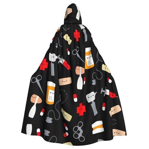 ASFgda Mittelalterlicher Umhang mit Kapuze, Cartoon-Medizin-Motiv, Renaissance-Umhang, Unisex, mit Kapuze, Halloween, Weihnachten, Kostüme, Party-Umhang von ASFgda