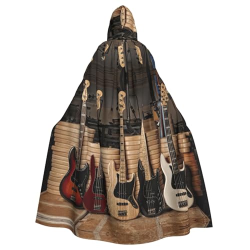 ASFgda Mittelalterlicher Umhang mit Kapuze, Gitarre, Bass, Musikinstrumente, Druck, Renaissance-Umhang, Unisex, mit Kapuze, Halloween, Weihnachten, Kostüme, Party-Umhang von ASFgda