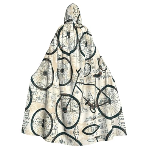 ASFgda Mittelalterlicher Umhang mit Kapuze, Retro-Fahrraddruck, Renaissance-Umhang, Unisex, mit Kapuze, Halloween, Weihnachten, Kostüme, Party-Umhang von ASFgda