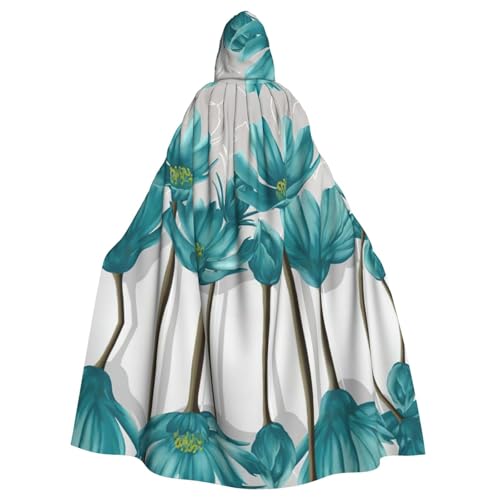 ASFgda Mittelalterlicher Umhang mit Kapuze, blaugrün, grau und weiß, Blumendruck, Renaissance-Umhang, Unisex, mit Kapuze, Halloween, Weihnachten, Kostüme, Party-Umhang von ASFgda