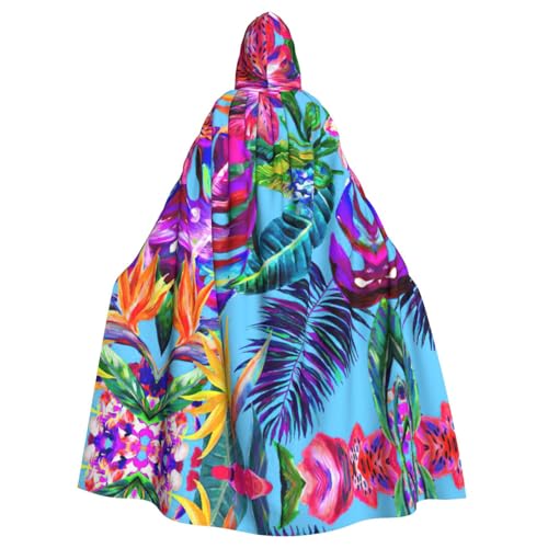 ASFgda Mittelalterlicher Umhang mit Kapuze, rosa Blume, tropischer Pflanzendruck, Renaissance-Umhang, Unisex, mit Kapuze, Halloween, Weihnachten, Kostüme, Party-Umhang von ASFgda