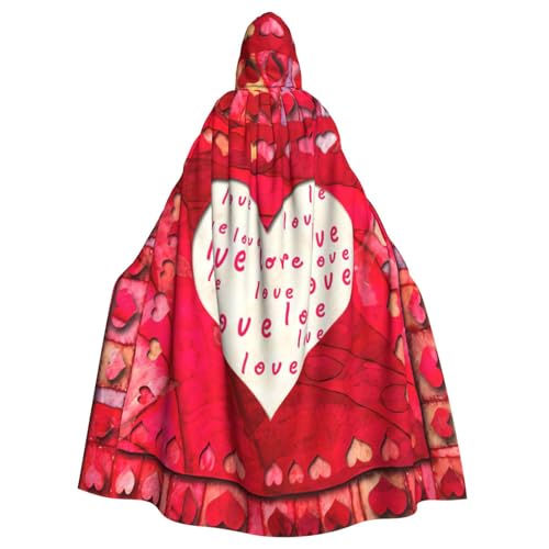 ASFgda Mittelalterlicher Umhang mit Kapuze, rote Herzen, Liebesaufdruck, Renaissance-Umhang, Unisex, mit Kapuze, Halloween, Weihnachten, Kostüme, Party-Umhang von ASFgda