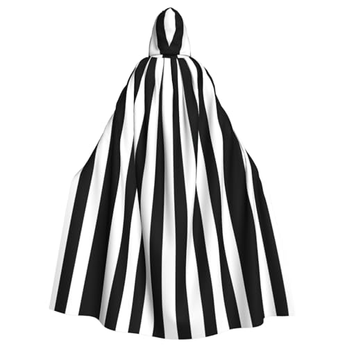 ASFgda Mittelalterlicher Umhang mit Kapuze, schwarz-weiß gestreift, Renaissance-Umhang, Unisex, mit Kapuze, Halloween, Weihnachten, Kostüme, Party-Umhang von ASFgda