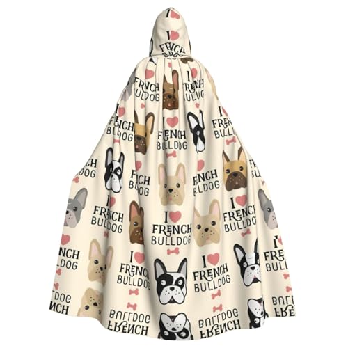 ASFgda Mittelalterlicher Umhang mit Kapuze "I Love French Bulldogge", Renaissance-Umhang, Unisex, mit Kapuze, Halloween, Weihnachten, Kostüme, Party-Umhang von ASFgda