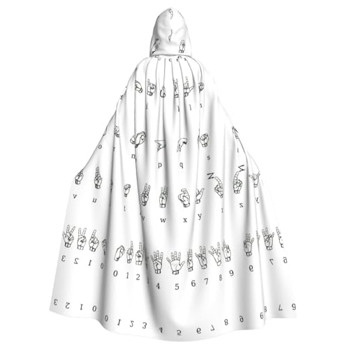 ASFgda Mittelalterlicher Umhang mit Kapuze in Zeichensprache, Alphabet-Druck, Renaissance-Umhang, Unisex, mit Kapuze, Halloween, Weihnachten, Kostüme, Party-Umhang von ASFgda