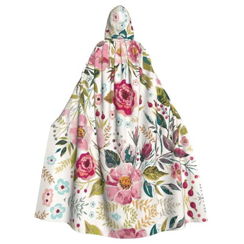 ASFgda Mittelalterlicher Umhang mit Kapuze und Blumenblatt-Druck, Renaissance-Umhang, Unisex, mit Kapuze, Halloween, Weihnachten, Kostüme, Party-Umhang von ASFgda