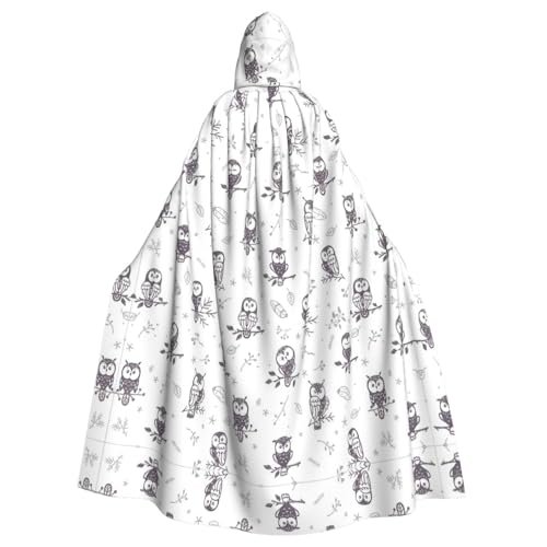 ASFgda Mittelalterlicher Umhang mit Kapuze und Eulen, Baumzweigen, Renaissance-Umhang, Unisex, mit Kapuze, Halloween, Weihnachten, Kostüme, Party-Umhang von ASFgda
