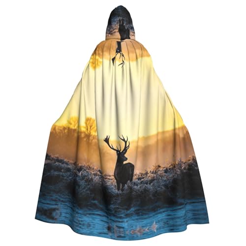 ASFgda Mittelalterlicher Umhang mit Kapuze und Hirschdruck, Renaissance-Umhang, Unisex, mit Kapuze, Halloween, Weihnachten, Kostüme, Party-Umhang von ASFgda