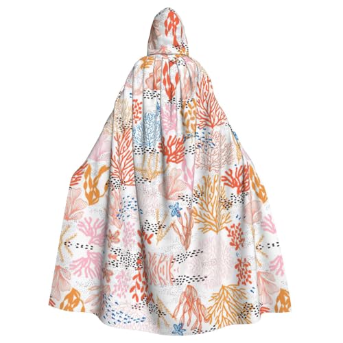 ASFgda Mittelalterlicher Umhang mit Kapuze und Korallenriffdruck, Renaissance-Umhang, Unisex, mit Kapuze, Halloween, Weihnachten, Kostüme, Party-Umhang von ASFgda