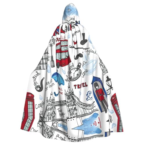 ASFgda Mittelalterlicher Umhang mit Kapuze und London-Druck, Renaissance-Umhang, Unisex, mit Kapuze, Halloween, Weihnachten, Kostüme, Party-Umhang von ASFgda