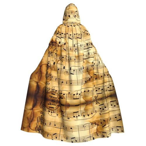 ASFgda Mittelalterlicher Umhang mit Kapuze und Musiknoten-Druck, Renaissance-Umhang, Unisex, mit Kapuze, Halloween, Weihnachten, Kostüme, Party-Umhang von ASFgda