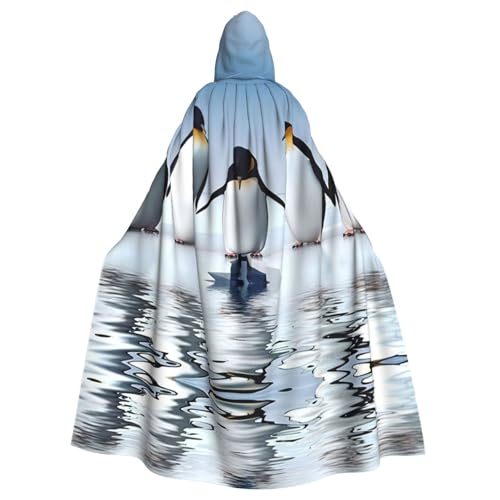 ASFgda Mittelalterlicher Umhang mit Kapuze und Pinguin-Druck, Renaissance-Umhang, Unisex, mit Kapuze, Halloween, Weihnachten, Kostüme, Party-Umhang von ASFgda