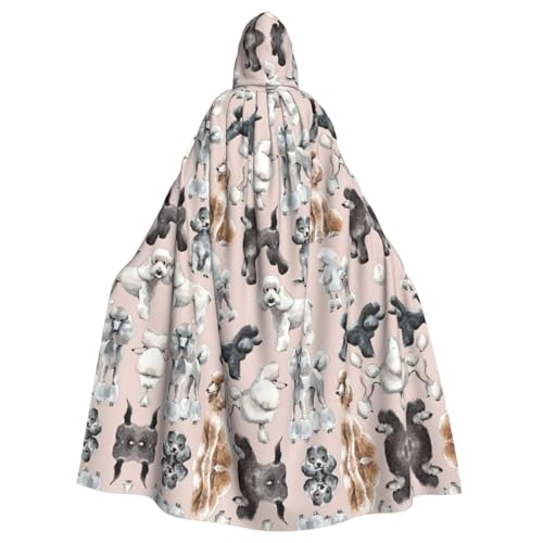 ASFgda Mittelalterlicher Umhang mit Kapuze und Pudel-Druck, Renaissance-Umhang, Unisex, mit Kapuze, Halloween, Weihnachten, Kostüme, Party-Umhang von ASFgda