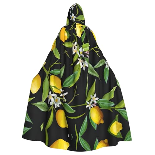ASFgda Mittelalterlicher Umhang mit Kapuze und Zitronen- und Blumendruck, Renaissance-Umhang, Unisex, mit Kapuze, Halloween, Weihnachten, Kostüme, Party-Umhang von ASFgda