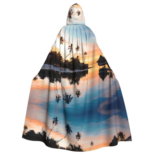 ASFgda Mittelalterlicher Umhang mit Kapuze und tropischem Sonnenuntergang, Renaissance-Umhang, Unisex, mit Kapuze, Halloween, Weihnachten, Kostüme, Party-Umhang von ASFgda