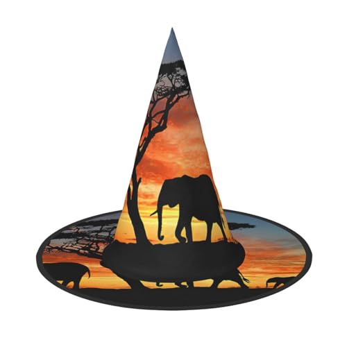 Halloween afrikanischer Elefant 1 Druck Hexenhüte für Frauen breite Krempe Faltbare Spitze Kappe für Halloween Party Kostüm Zubehör von ASFgda