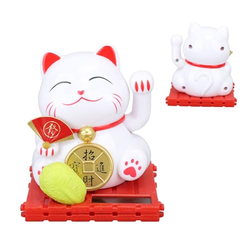 ASHATA Solar Lucky Cat Figur, Maneki Neko Weaving Arm Fortune Wealth Katze, Eingebaute Solarpanel, Keine Batterie für Home Office Car Dashboard (Vermögen ansammeln) von ASHATA