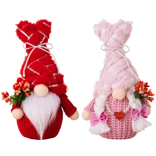 ASIEIT leuchtende skandinavische Herzpuppe, Ornament, rosa Elfenpaar-Puppe, Heimdekoration, Valentinstagsgeschenk, Schleife, Liebesherz, Zwerge, Puppen for Freund, Freundin, Ehefrau, Ehemann von ASIEIT