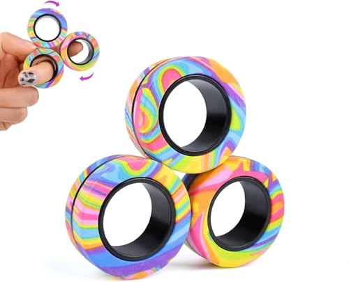 ASIOWELY Magnetische Ringe ADHS Spielzeug Fidget Toys Erwachsene,3 PCS Cool Fidget Magnet Ringe für Anti Stress Spinner Fingerring Ring für Kinder Teenager Geschenke für 3-6-8 + Jahr Alten Jungen von ASIOWELY