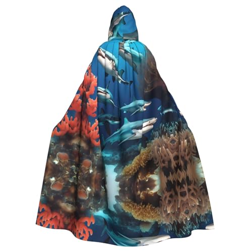 ASKhgg Umhang mit Kapuze für Unisex, U-Boot-Hai, Korallen-Druck, Halloween, Zauberer-Robe, für Party, Karneval, Weihnachten, Themenveranstaltungen von ASKhgg