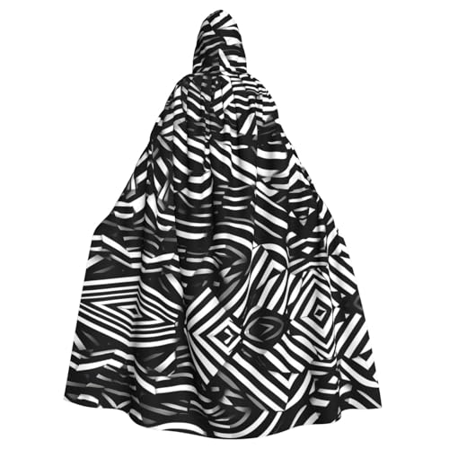 Kapuzenumhang für Unisex, schwarz-weiße Linien, Halloween-Zauberer-Robe, für Party, Karneval, Weihnachten, Themenveranstaltungen von ASKhgg