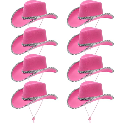 Cowboyhut mit Pailletten, 8 Stück, für Damen, Texanischer Landhausstil, Kuh, Jungen, Partyhüte für Erwachsene, Kostüm, Junggesellinnenabschied, Geburtstagsparty von ASMIZ