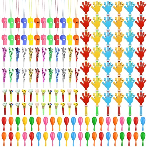 Geräuschmacher für Sportveranstaltungen, 156 Partygeschenke – 42 Handklöppel, 42 Maracas, 24 Pfeifenketten, 24 Blowout-Geräuschmacher, 24 Fransen-Partygebläse zum Anfeuern und Feiern Geräuschmacher für Sportveranstaltungen, 156 Partygeschenke – 42 Handklöppel, 42 Maracas, 24 Pfeifenketten, 24 Blowout-Geräuschmacher, 24 Fransen-Partygebläse zum Anfeuern und Feiern von ASMIZ