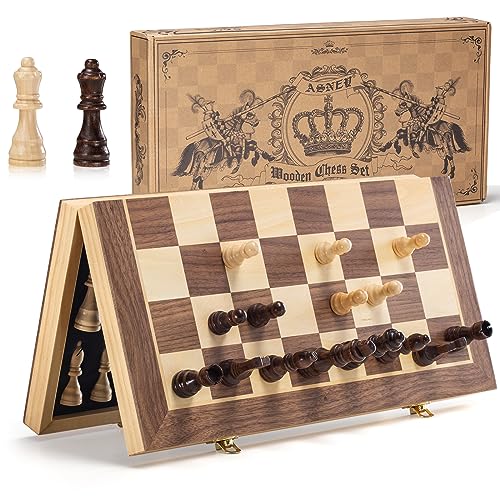 ASNEY Magnetisches Schachspiel, 38x38cm-Schachbrett-Brettspielset Aus Holzstaunton Mit Handgefertigter Schachfigur Und Aufbewahrungsfächern Für Erwachsene von ASNEY