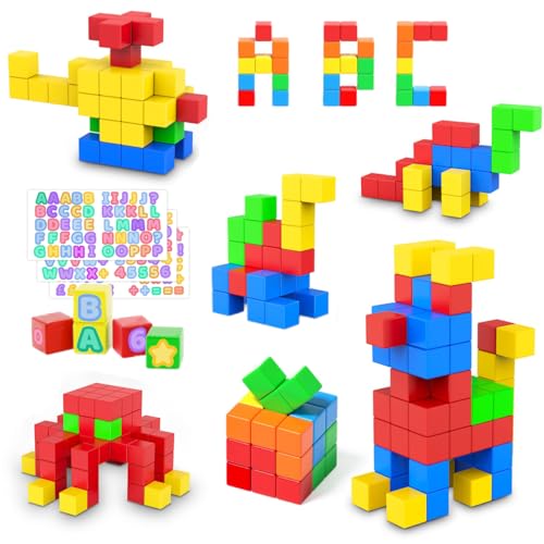 ASOK 57 PCS Magnetische Blöcke Magnetische Gebäudeblöcke mit Aufkleber für Kinder ab 3 Jahren Magnetische Würfel Vorschulerziehung Sensorisches Spielzeug für Kinder im Alter von 3-5 Jahren Jungen und von ASOK