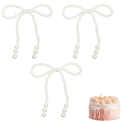 ASOMI 3-teiliges Kuchendekorationsset mit Perlenschleife, romantisches Kuchendekorationsset, geeignet für Geburtstage, Hochzeiten und Partyzubehör zum Valentinstag von ASOMI