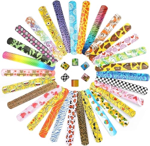 ASPIRE UK 10 x Slap Bands – Slap Armbänder – Handgelenk-Armbänder sortiert Armband Geschenk – Partytütenfüller für Kinder mit einzigartigem Design Geburtstagsparty Favors Pack – Schnappbänder Kinder von ASPIRE UK