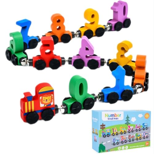 ASQzhuLIWing 12-teiliges Mini-Zug-Set mit Magneten und Zahlen aus Holz für Jungen und Mädchen, Lernspielzeug, Kindergeburtstagsgeschenk von ASQzhuLIWing