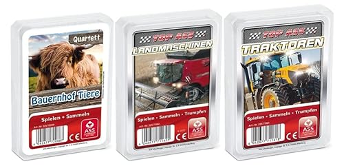 Ass Altenburger 3-er Set Quartettspiele Landwirtschaft bestehend aus 1. Top Ass Traktoren - 2. Top Ass Landmaschinen - 3. Ass Bauernhof Tiere (Bauernhoftiere) von ASS Altenburger Spielkarten