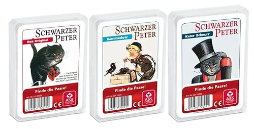 Ass Altenburger 3-er Set Quartettspiele Schwarzer Peter bestehend aus 1. Original Schwarzer Peter - 2. Schwarzer Kaminkehrer - 3. Schwarzer Peter Kater Schnurr von ASS Altenburger Spielkarten