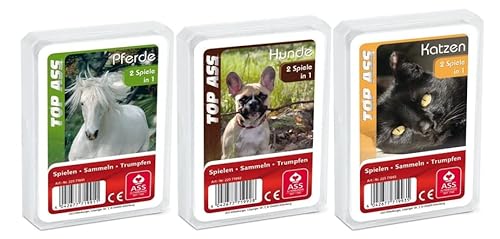 Ass Altenburger 3-er Set Quartettspiele/Quartett Tiere bestehend aus 1. Top Ass Pferde - 2. Top Ass Hunde - 3. Top Ass Katzen von Guoml