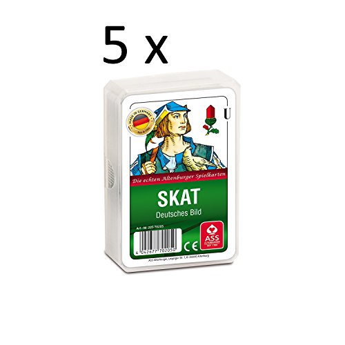 Ass Altenburger Spielkarten Skat Skatkarten deutsches Bild, Blatt mit Kornblume, 5er Pack von ASS