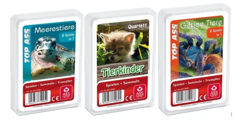 Ass Altenburger 3-er Set Quartettspiele Tierwelt bestehend aus 1. Top Ass Giftige Tiere - 2. Top Ass Meerestiere - 3. Top Ass Tierkinder (Tier Kinder) von ASS Altenburger Spielkarten