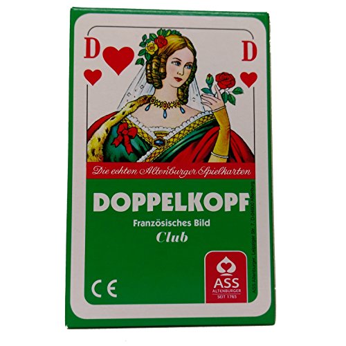 Premium Doppelkopfkarten in Faltschachtel, französisches Bild, Club, ASS Altenburger Spielkarten, 50 Blatt Doppelkopf Spielkarten inkl. Turnier Spielregeln des Deutschen Doppelkopf-Verbandes von ASS