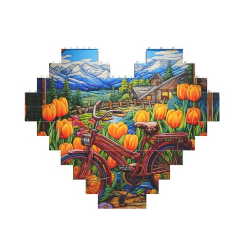 ASSORT Blaues Fahrradblumendruck, Baustein-Puzzle, herzförmig, personalisierbar, Valentinstagsgeschenke ASSORT Blaues Fahrradblumendruck, Baustein-Puzzle, herzförmig, personalisierbar, Valentinstagsgeschenke von ASSORT