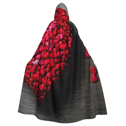 ASSORT Falling Red Hearts Uni Erwachsene Umhang Kapuzenumhang Hexe Robe für Halloween, Cosplay und Vampirparty von ASSORT