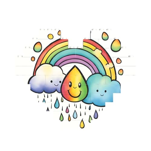 ASSORT Regenbogen-Wolken-Regentropfen, 1 Druck, Baustein-Puzzle, herzförmig, personalisierbar, Valentinstagsgeschenke ASSORT Regenbogen-Wolken-Regentropfen, 1 Druck, Baustein-Puzzle, herzförmig, personalisierbar, Valentinstagsgeschenke von ASSORT