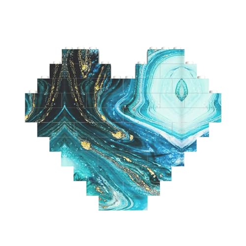 ASSORT Türkis-Blau-Gold-Marmor-Druck, Baustein-Puzzle, herzförmig, personalisierbar, Valentinstagsgeschenke ASSORT Türkis-Blau-Gold-Marmor-Druck, Baustein-Puzzle, herzförmig, personalisierbar, Valentinstagsgeschenke von ASSORT