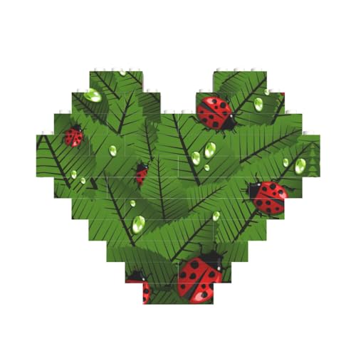 Blätter und Marienkäfer Druck Baustein-Puzzle herzförmig, personalisierbar, Valentinstagsgeschenke von ASSORT