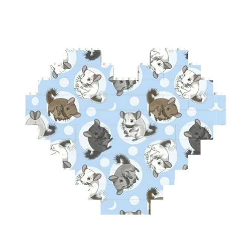 Blaue Chinchillas und Mond Druck Baustein-Puzzle Herzform, personalisierbar, Valentinstagsgeschenke Blaue Chinchillas und Mond Druck Baustein-Puzzle Herzform, personalisierbar, Valentinstagsgeschenke von ASSORT