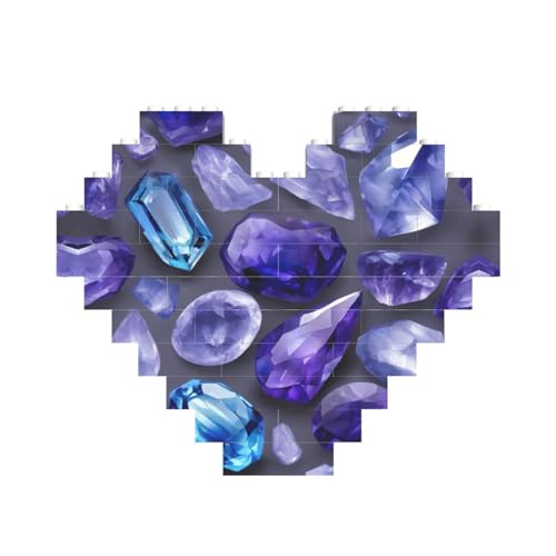 Blauer Amethyst-Druck, Baustein-Puzzle, herzförmig, personalisierbar, Valentinstagsgeschenke von ASSORT