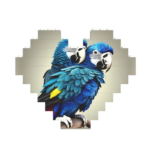 Blauer Papageien-Umarmungsdruck, Baustein-Puzzle, herzförmig, personalisierbar, Valentinstagsgeschenke Blauer Papageien-Umarmungsdruck, Baustein-Puzzle, herzförmig, personalisierbar, Valentinstagsgeschenke von ASSORT